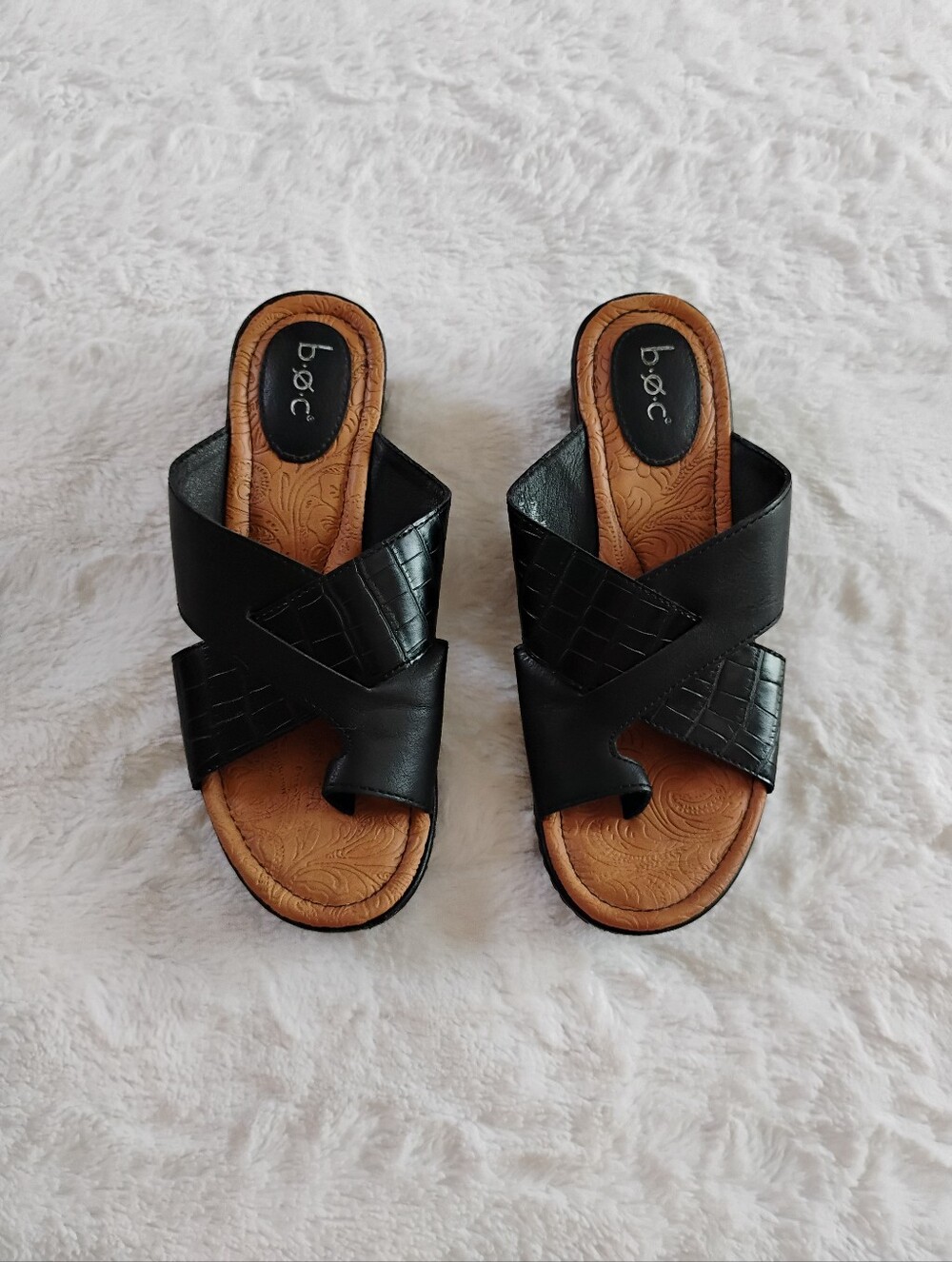 B.o.c. Black Wedge Sandals